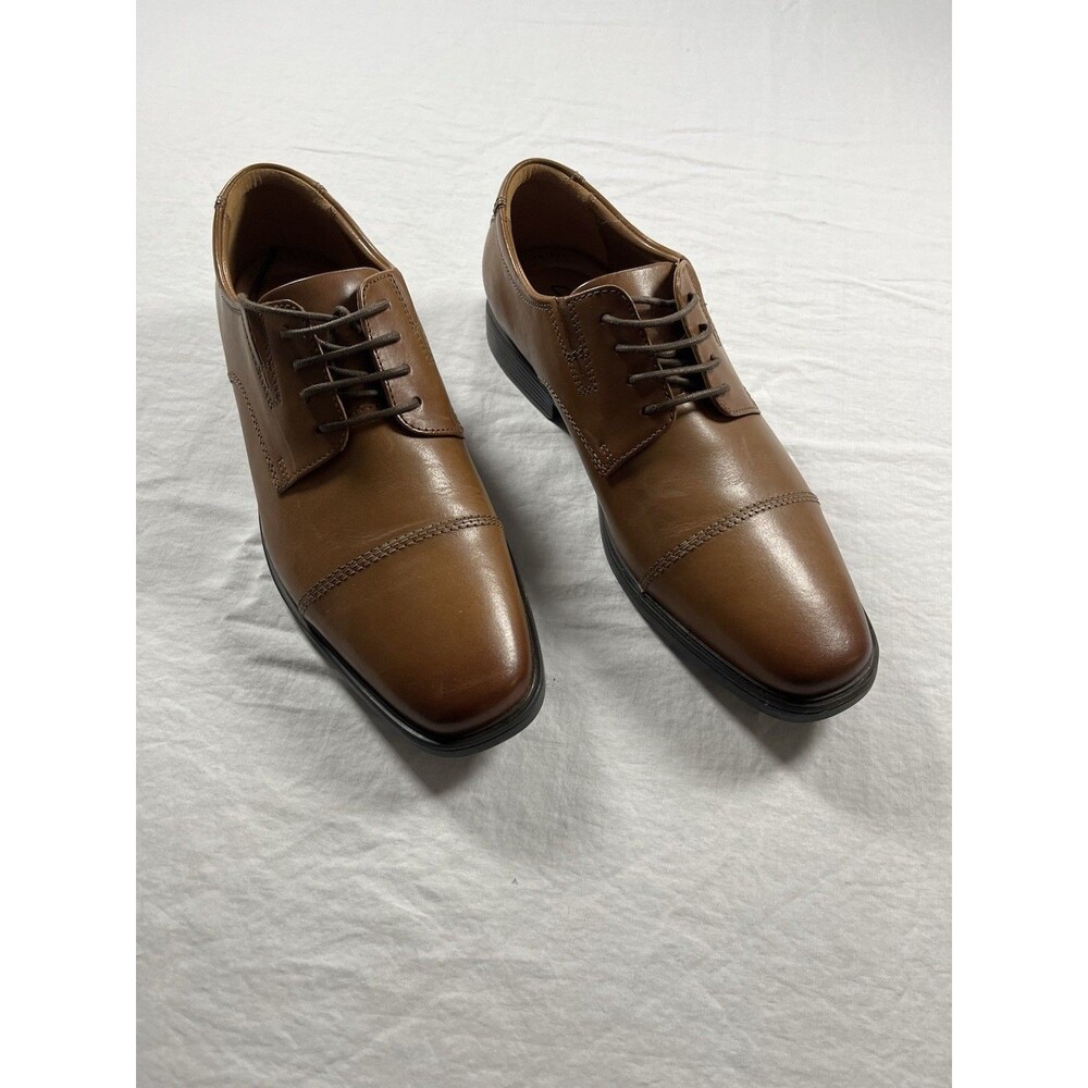 Clarks Tilden Cap Dark Tan Leather Men's Dress Shoes US 7W UK 6H Oxfords NWOT